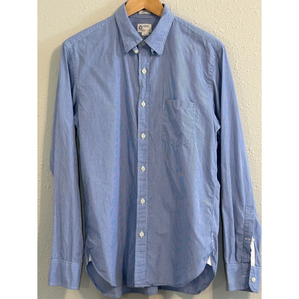 J.Crew Mens Medium Blue White Striped 2-Ply Cotton Button Down Shirt Preppycore